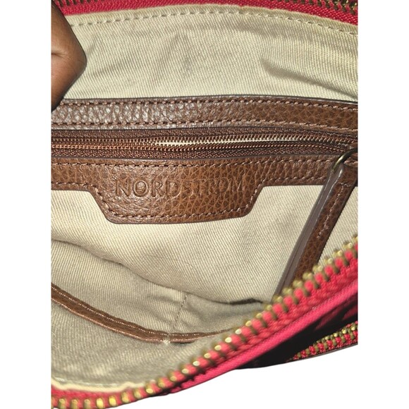 Nordstrom Crossbody Brick Red Nylon Tan Leather Vintage Bag Purse - Picture 5 of 7